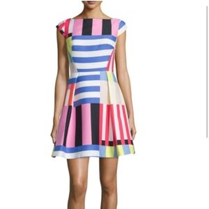Kate Spade Go Fly a Kite Multi Stripe Fit And Flare Dress Size 0 Blue Yellow